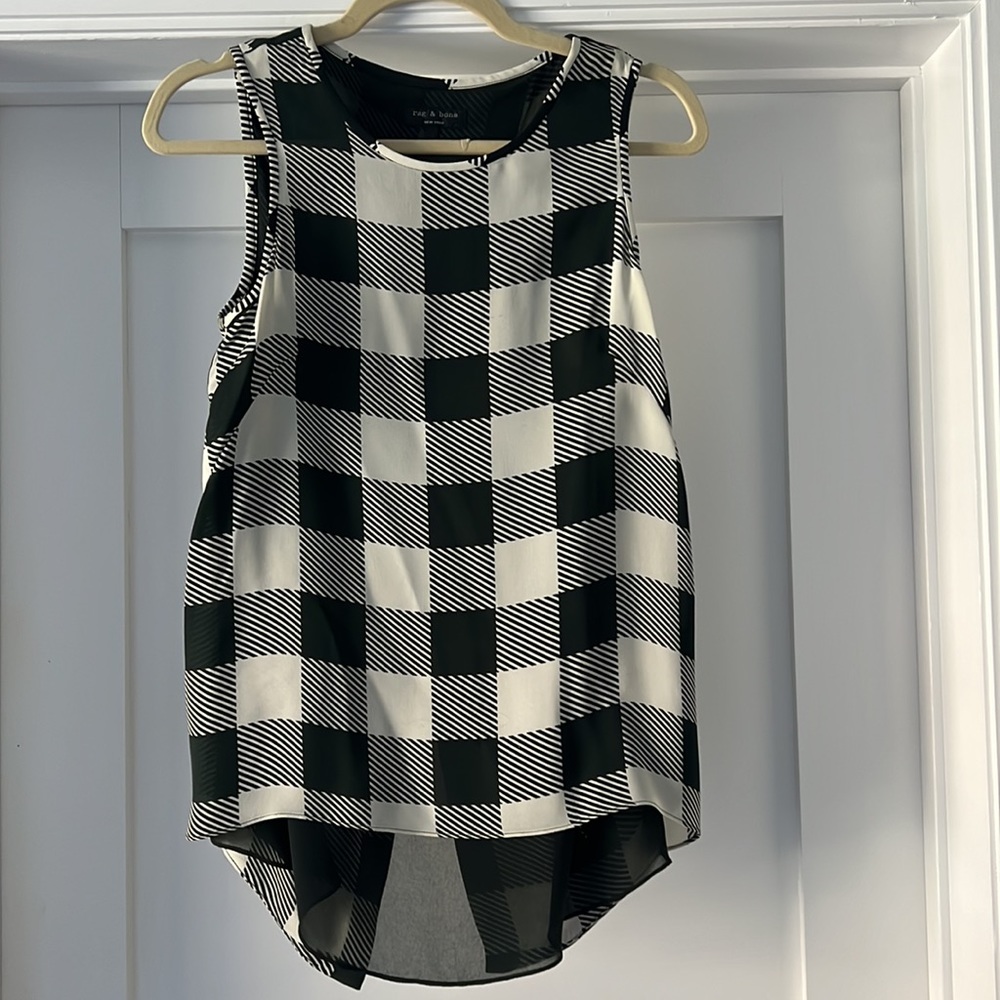 Rag & Bone Harper Buffulo Check Plaid Silk Top Green Sz. S